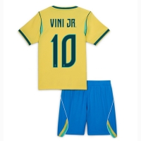 Camiseta Brasil Vinicius Junior #10 Primera Equipación Replica Mundial 2026 para niños mangas cortas (+ Pantalones cortos)
